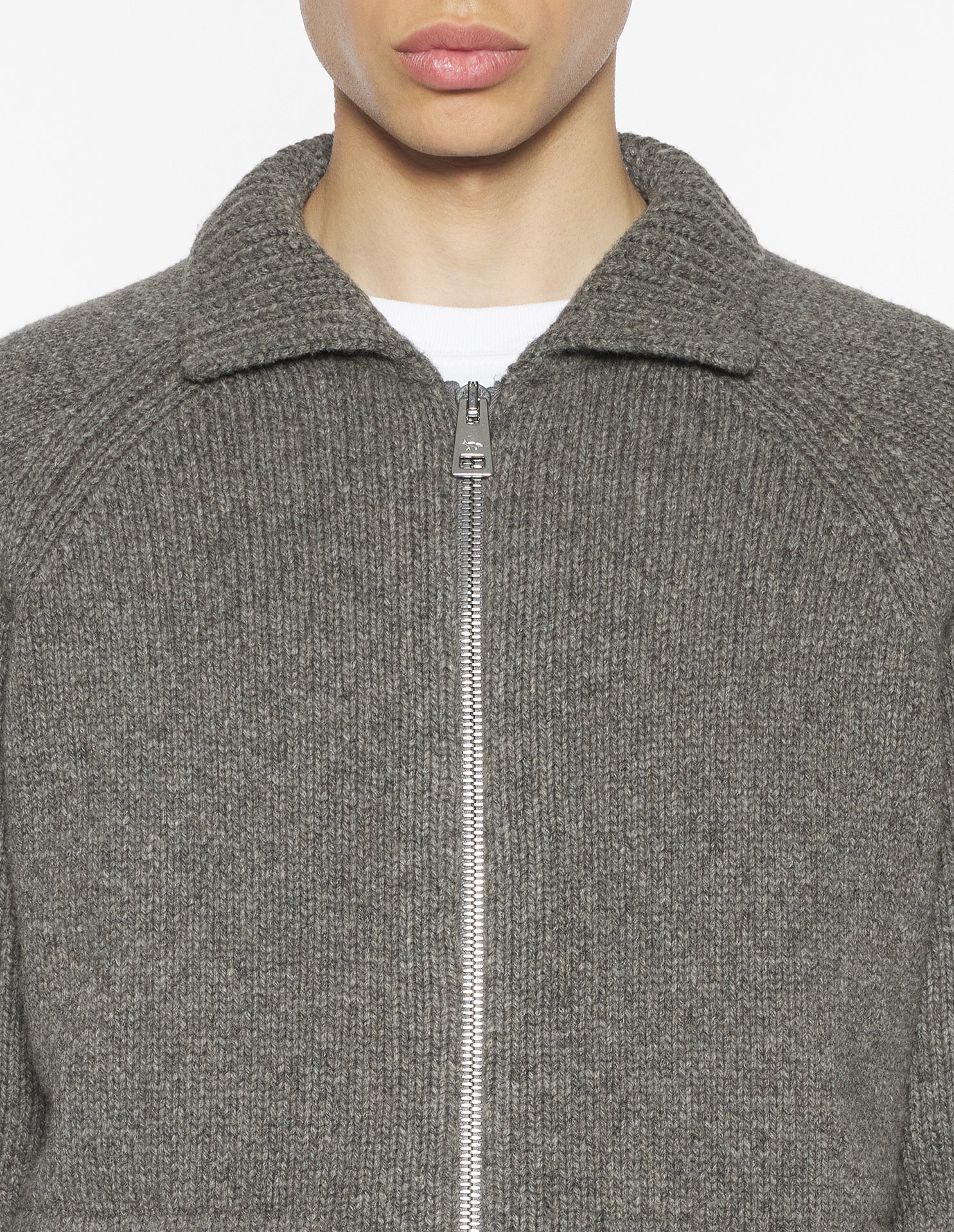 College Knitted Wool Jacket - Medium Grey Melange
