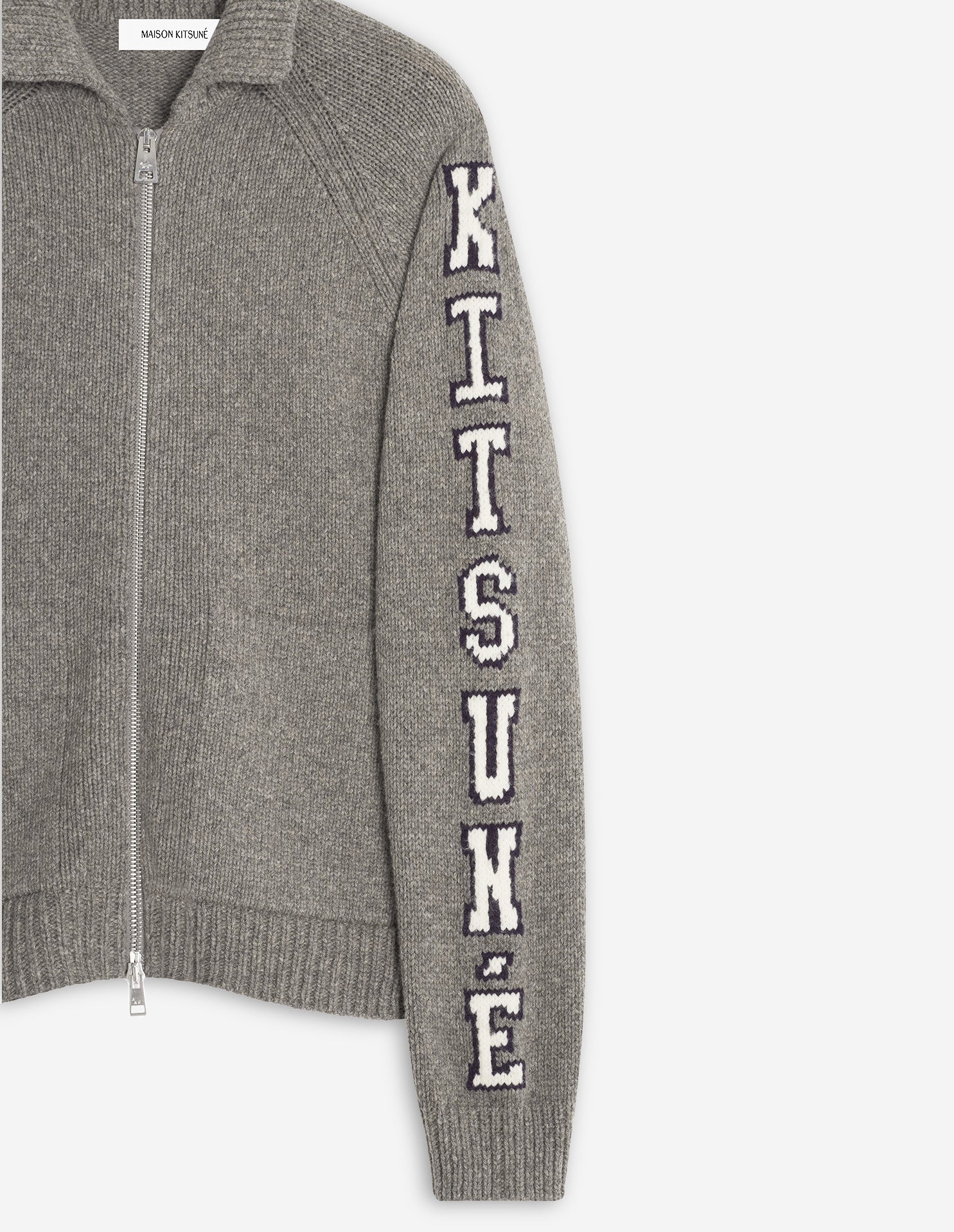 College Knitted Wool Jacket - Medium Grey Melange