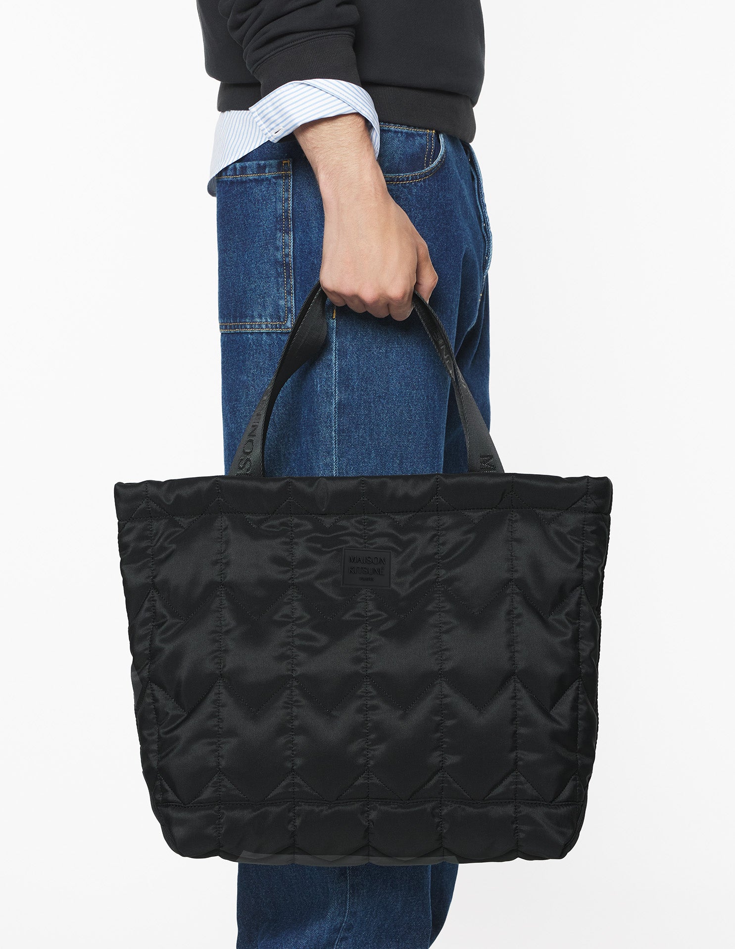 Chevron Quilted Large Tote - Black