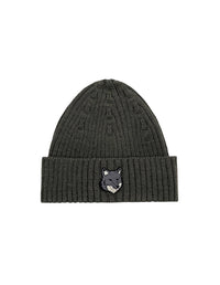 Bonnet avec écusson brodé en laine - Pebble