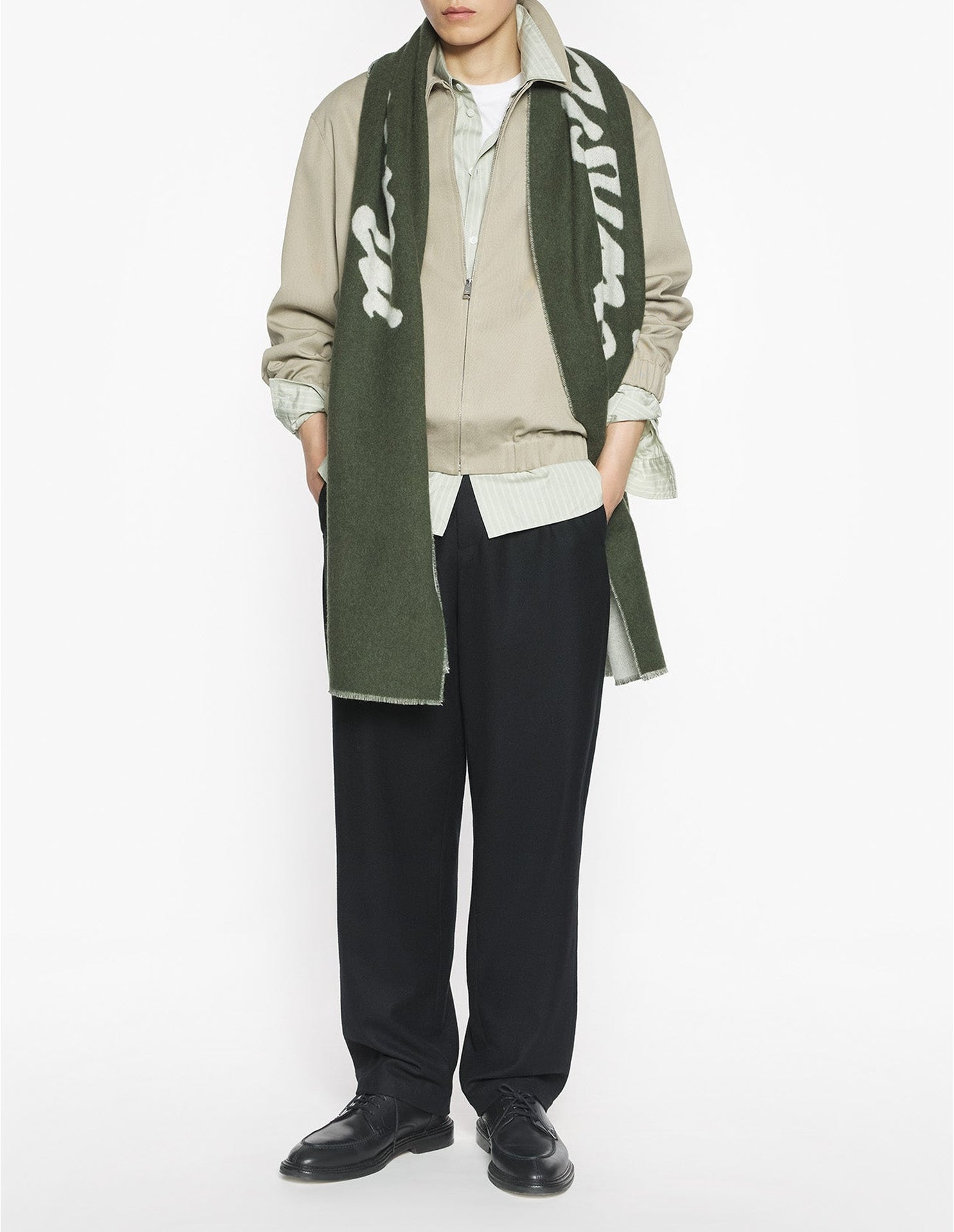 Maison Kitsuné logo scarf in wool - Bay Leaf