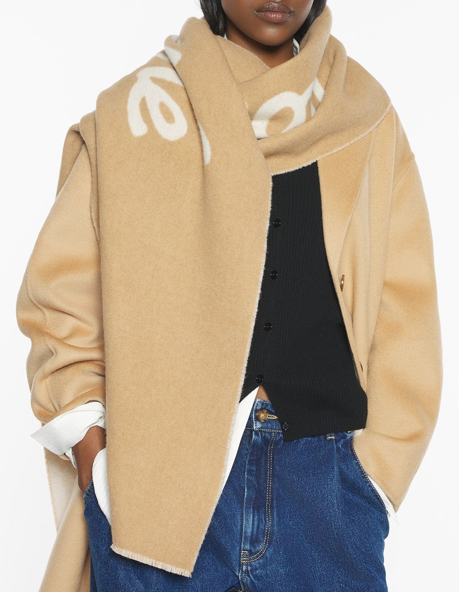 Maison Kitsuné logo scarf in wool - Light Camel