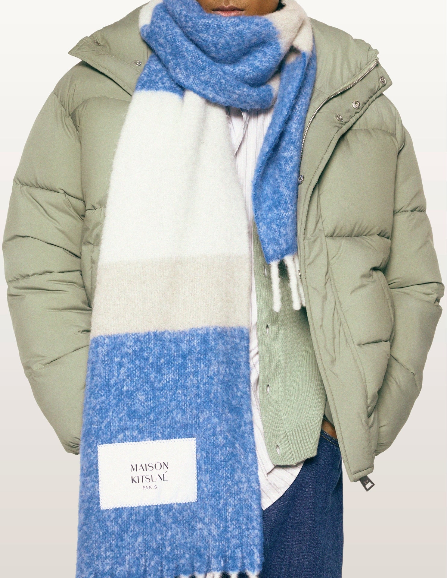 Écharpe rayée en laine - Pure Cashmere & Blue