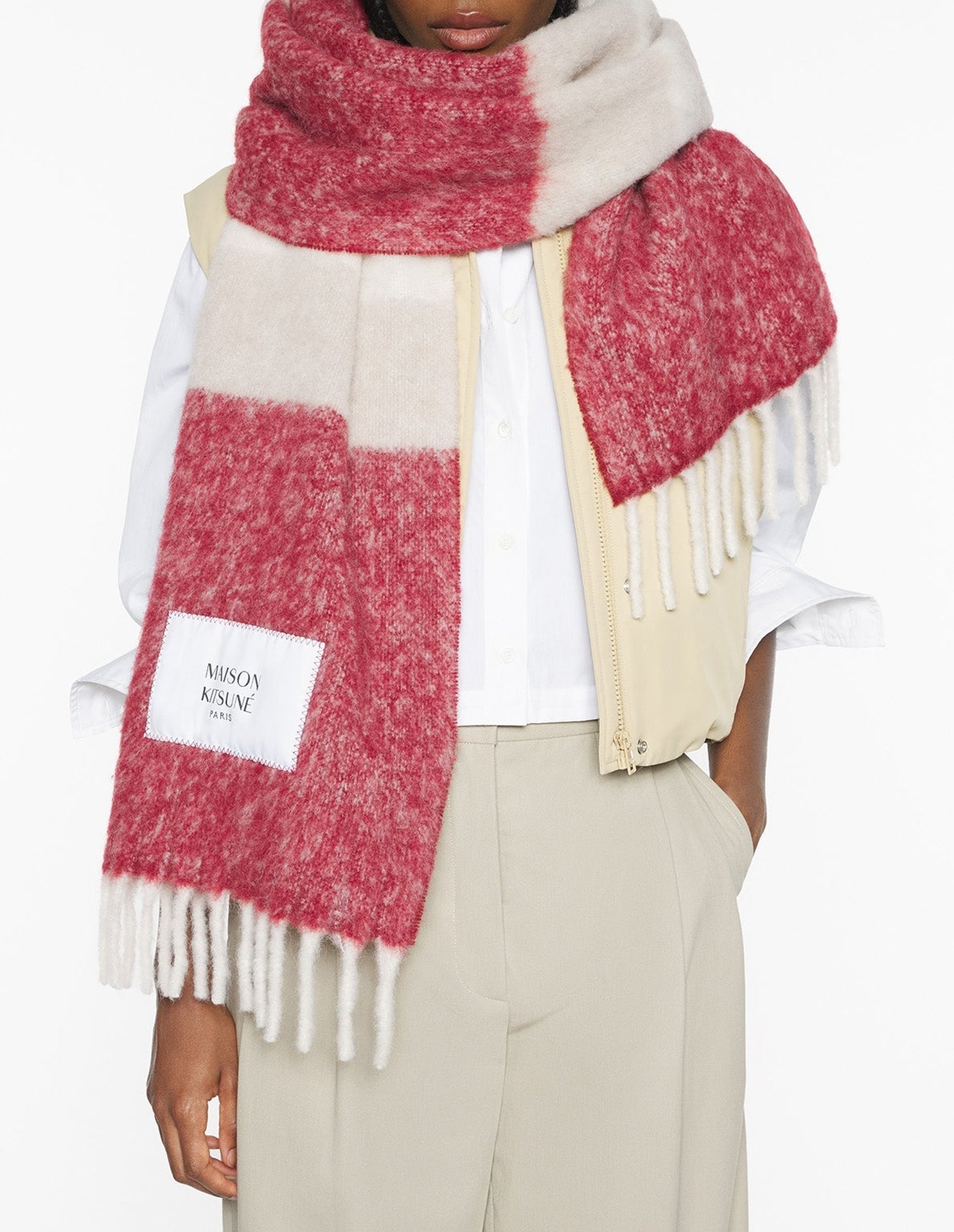Écharpe rayée en laine - Feather Beige & Mahogany