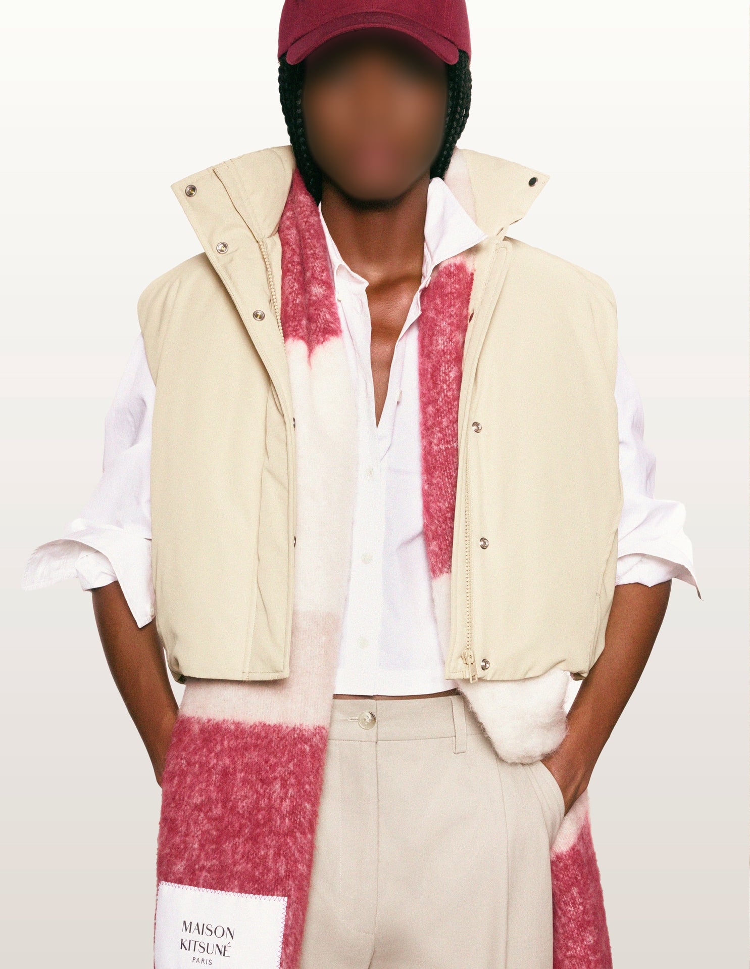 Striped wool scarf - Feather Beige & Mahogany