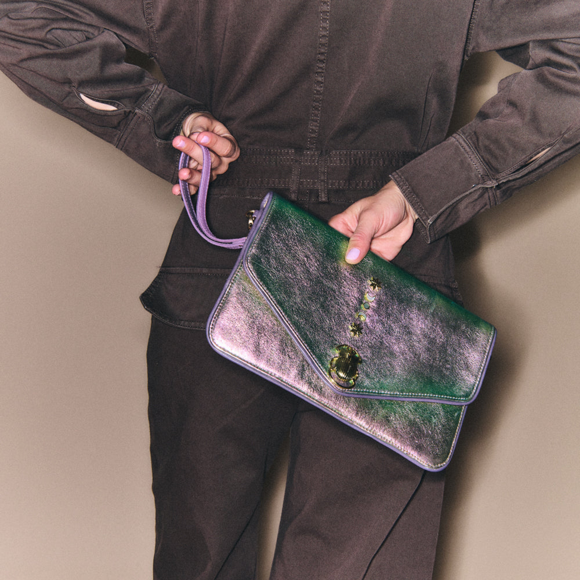 Pochette Alicia en cuir - Lune