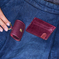 Porte-cartes Manu en cuir craquelé - Grenat