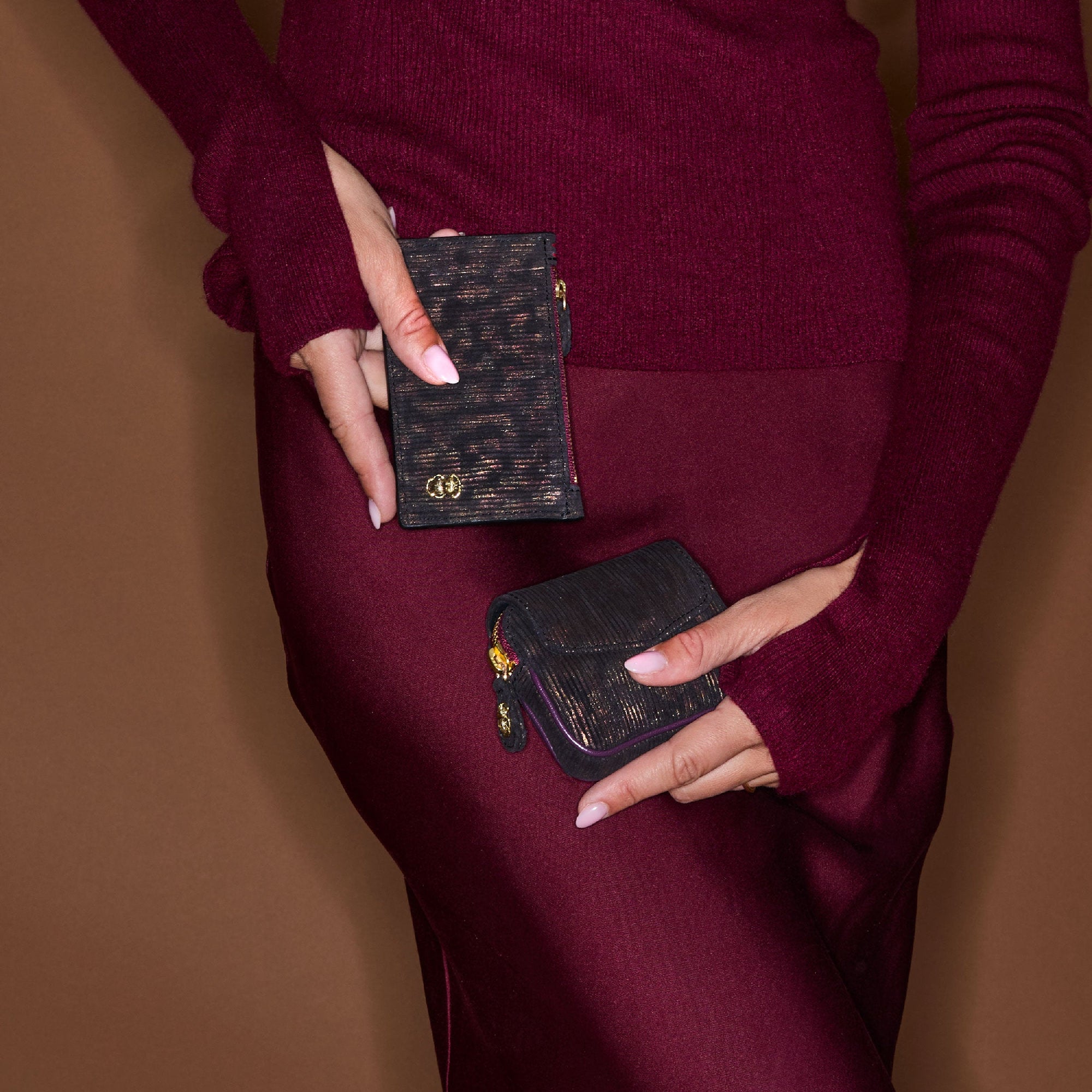 Porte-monnaie Karl en cuir - Camo Métallique