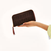 Grand portefeuille Bob en crocodile - Chocolat