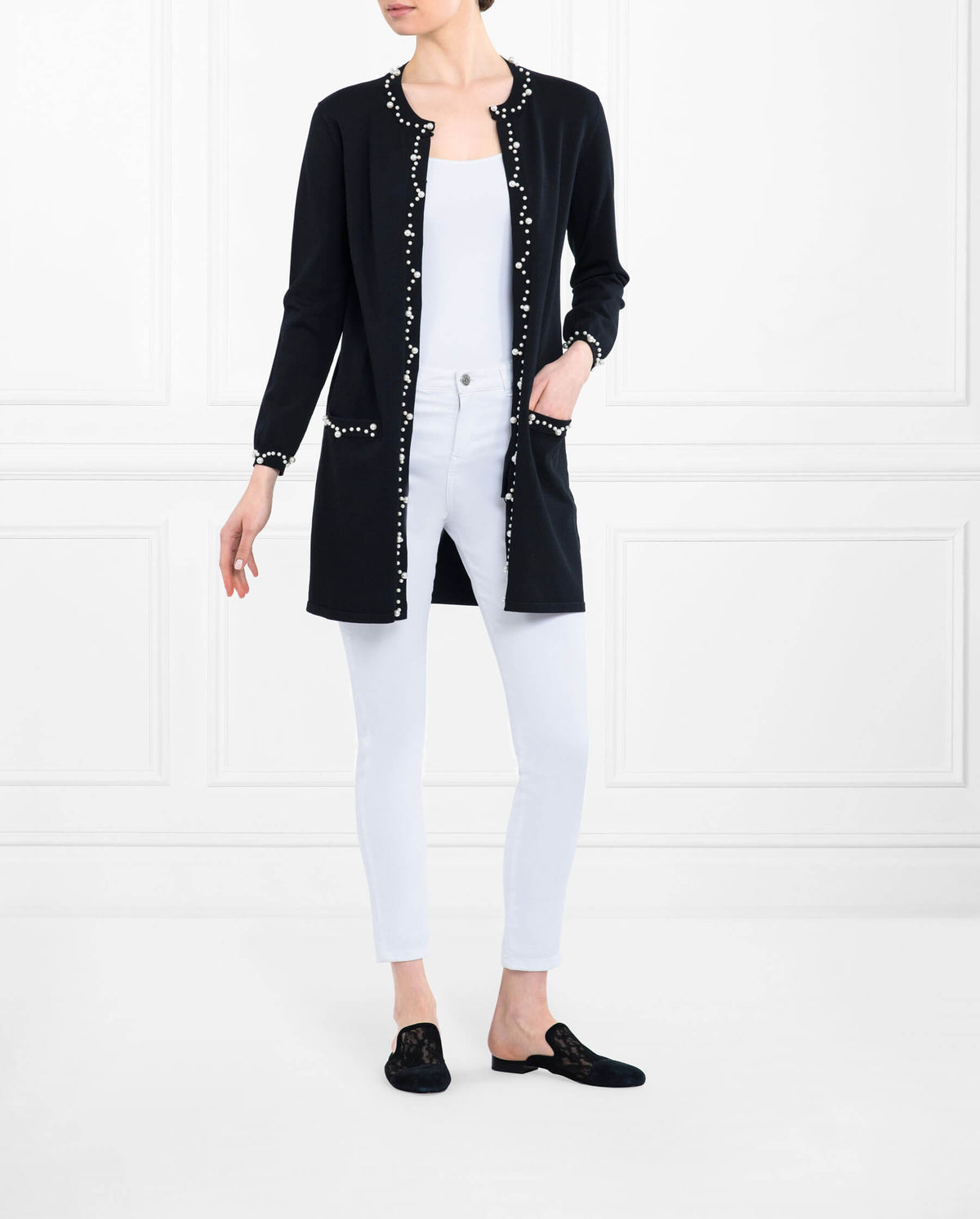 Cardigan Prima orné de perles - Black