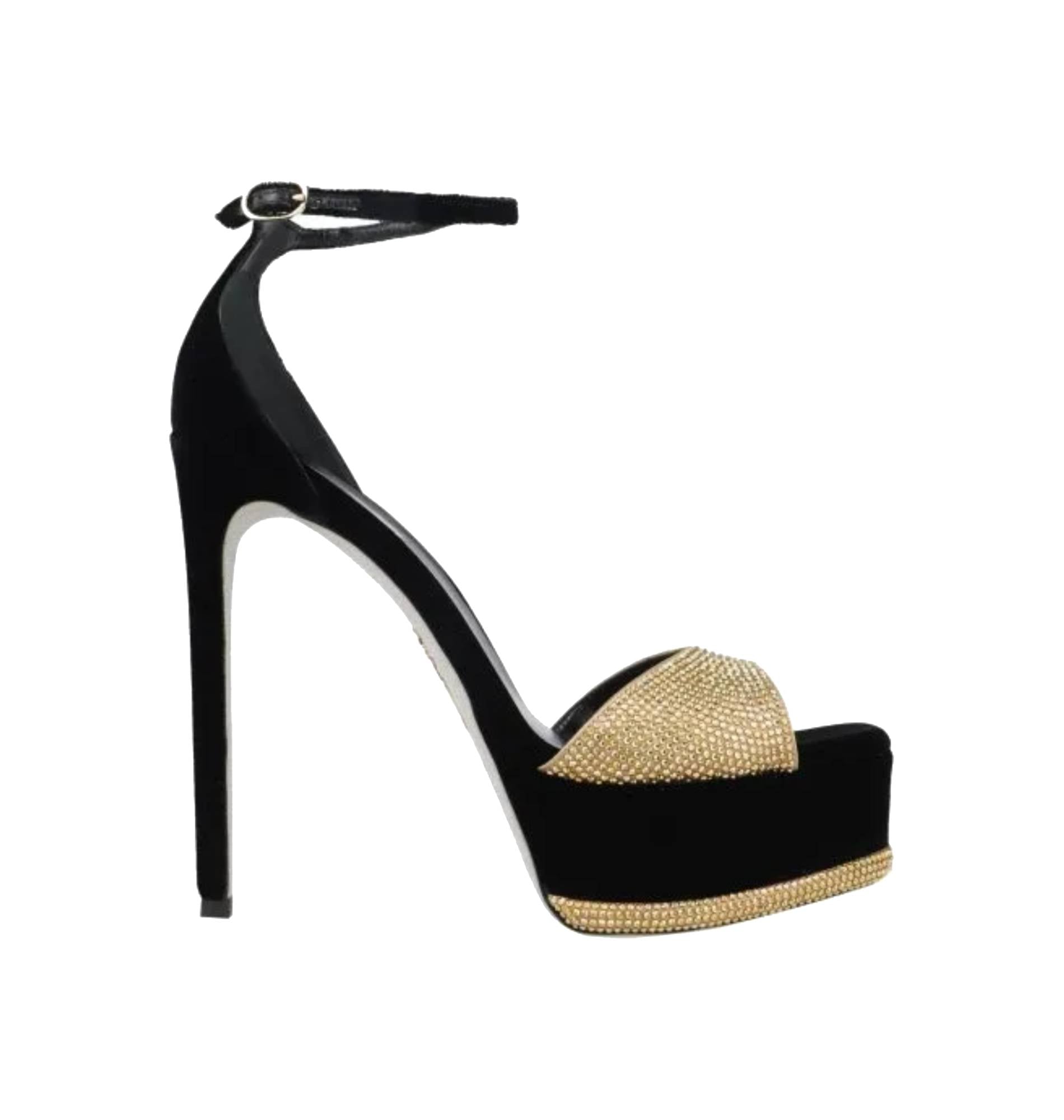 Sandales à plateforme Anastasia 130 à strass en satin - Nero & Sunshine