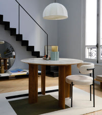 Table Carlotta Alta en bois et travertin - Sable et Marron