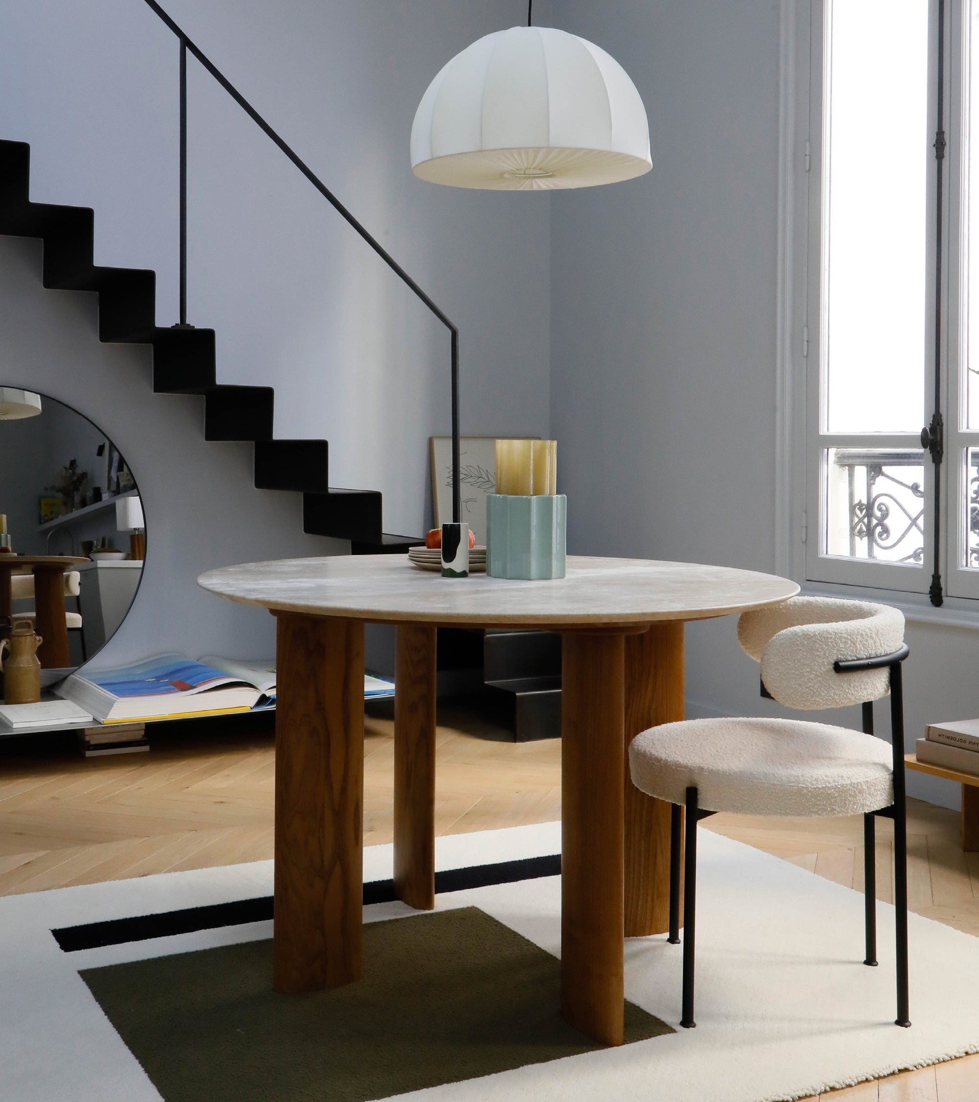 Table Carlotta Alta en bois et travertin - Sable et Marron