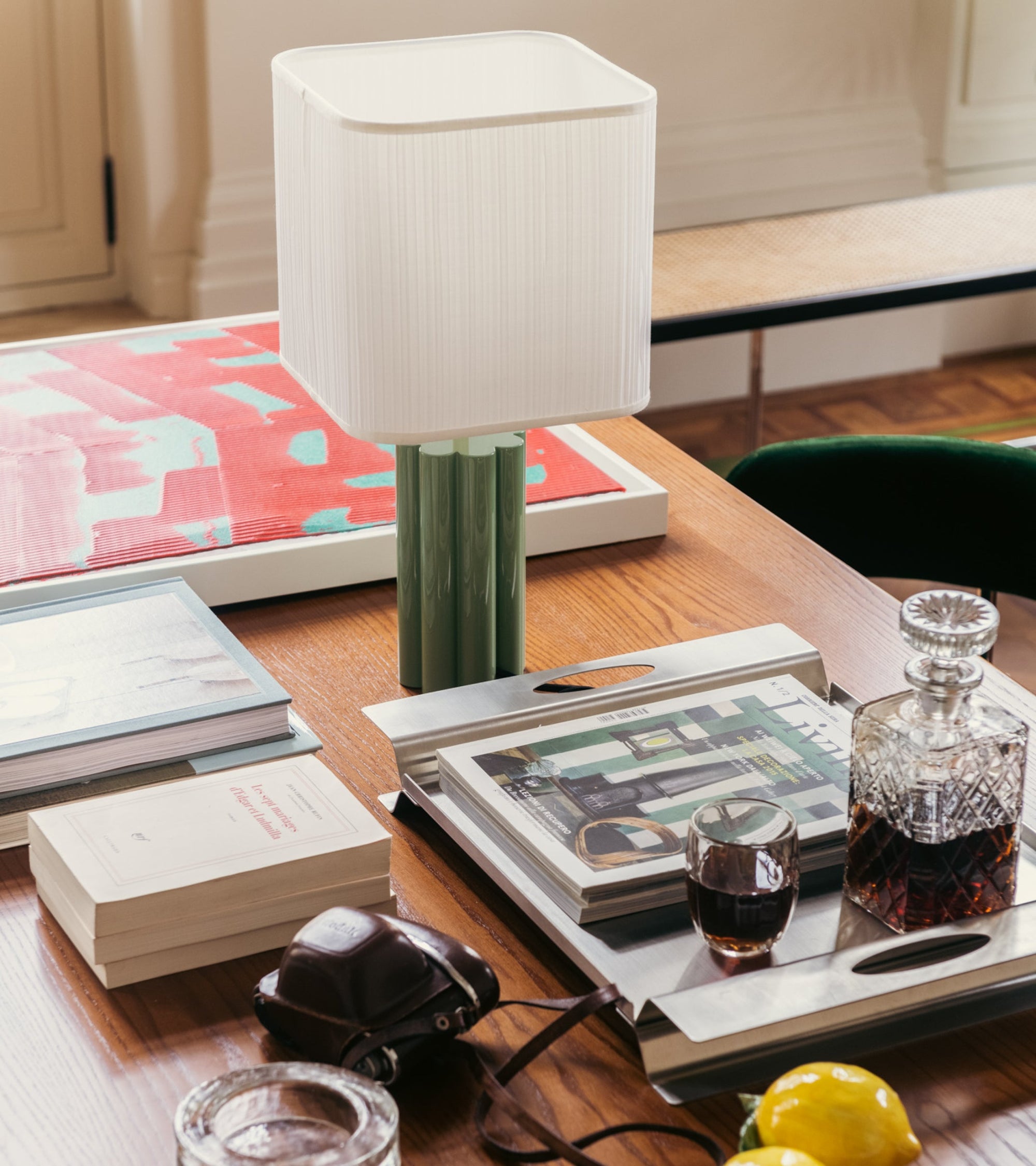 Petite lampe à poser Gioia - Vert amande et Argenté