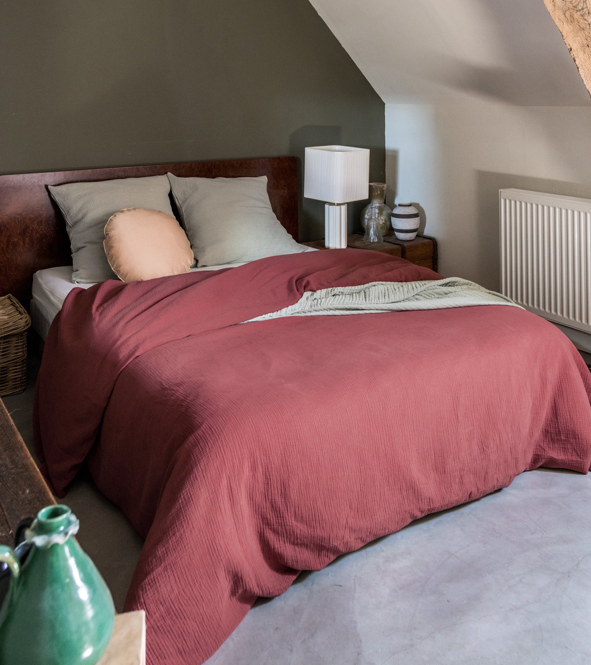 Drap-housse Como en gaze de coton - Brique