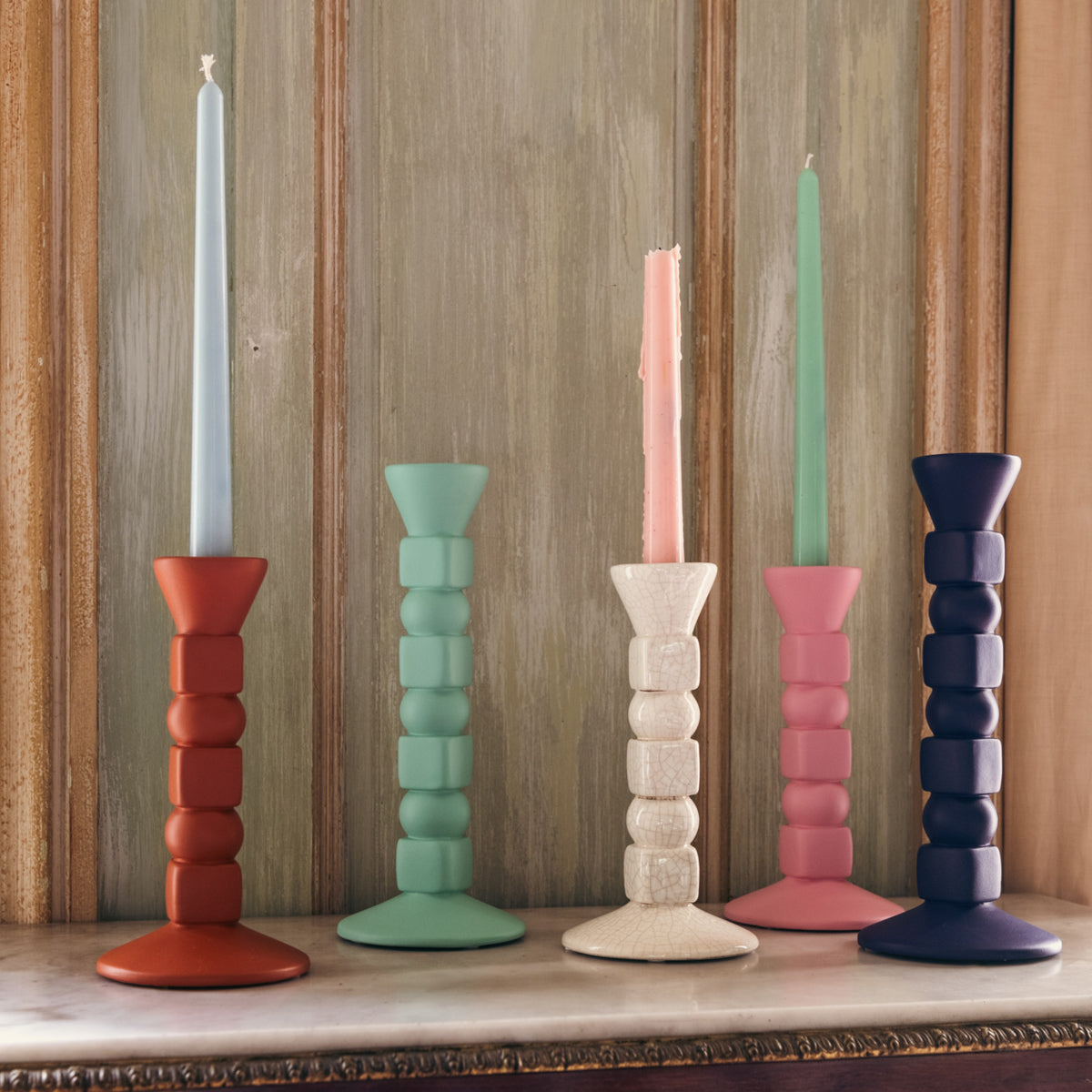 Duo de bougies flambeaux - Vert anis