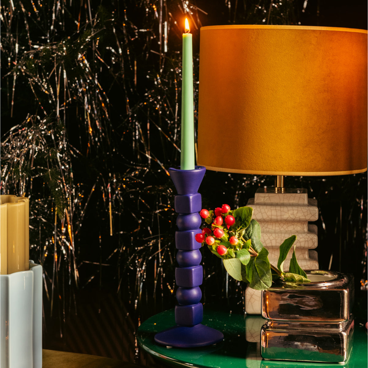 Duo de bougies flambeaux - Vert anis
