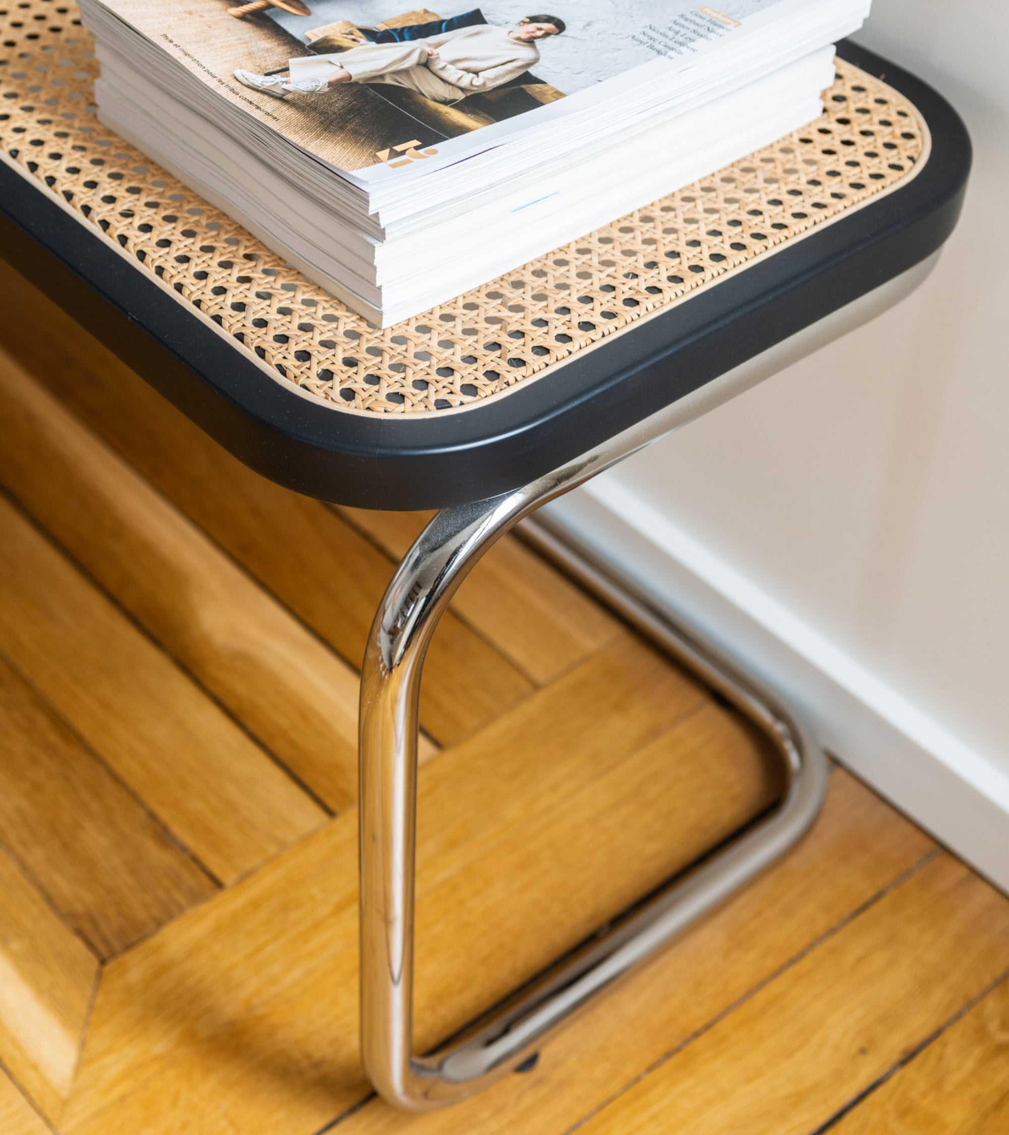 Banc Panchina en bois et cannage - Noir