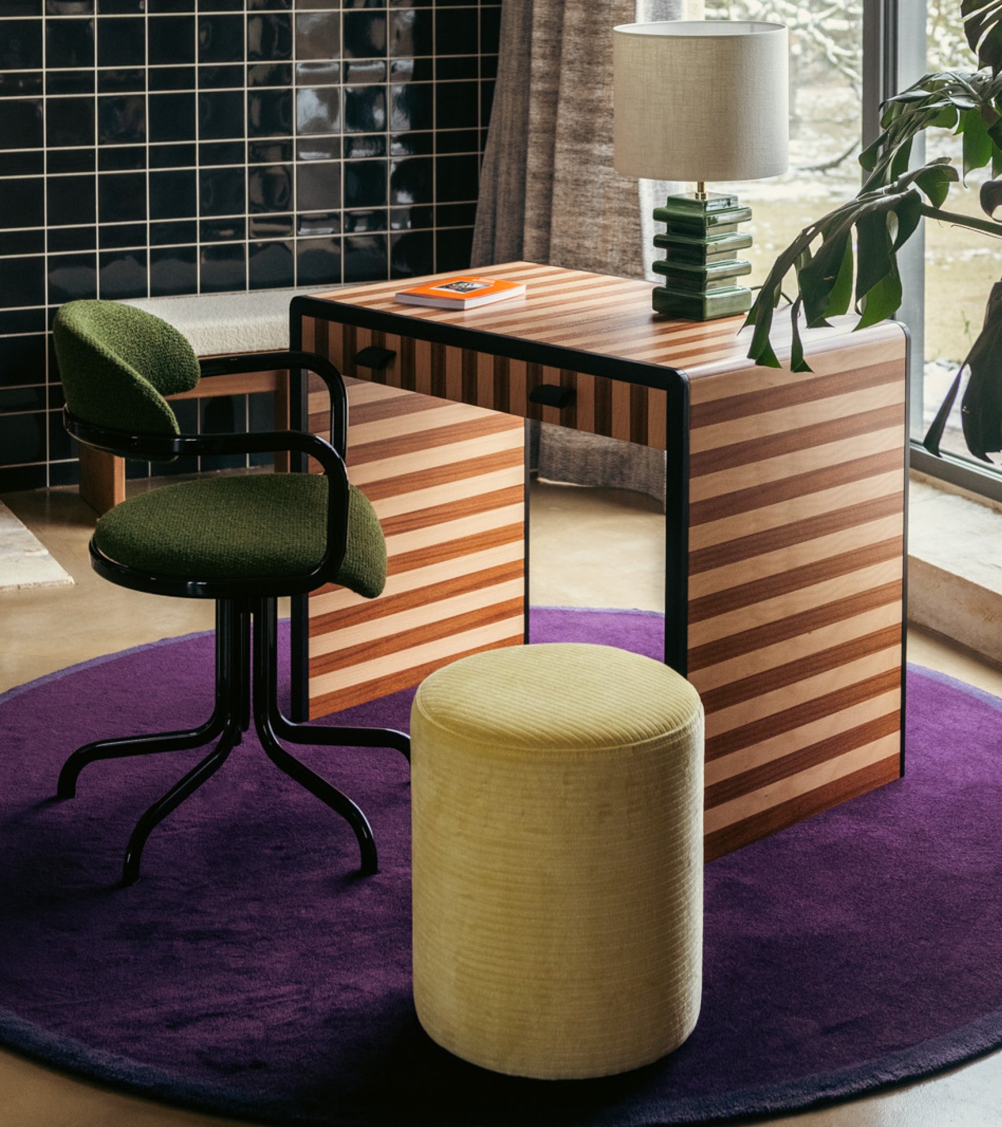 Pouf Mobile en velours côtelé - Jaune