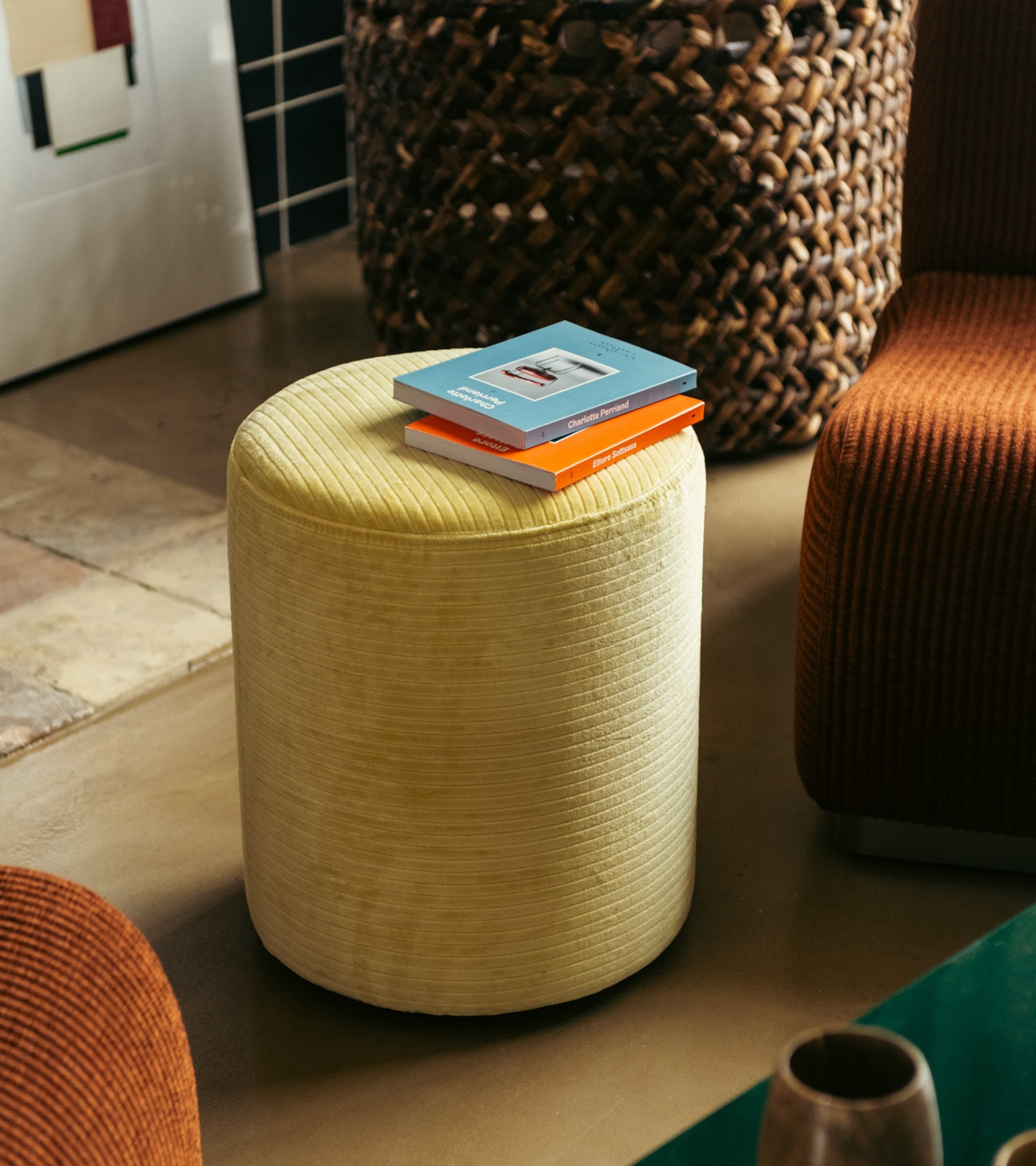 Pouf Mobile en velours côtelé - Jaune