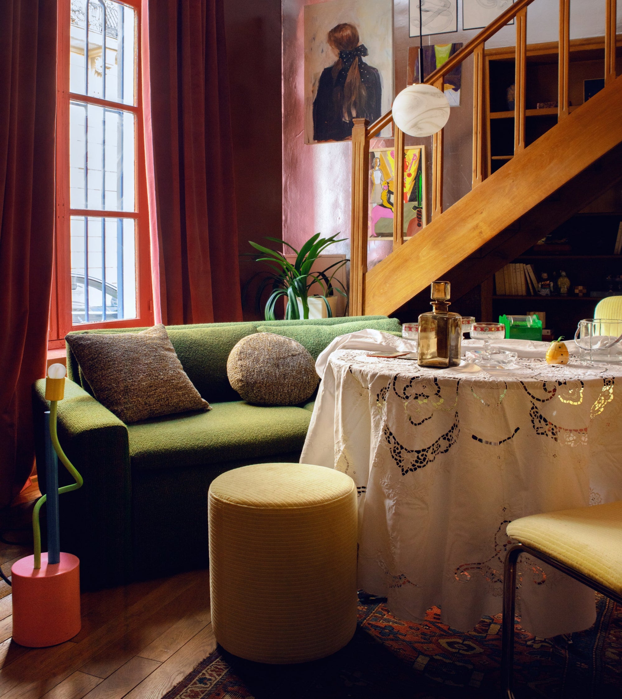 Pouf Mobile en velours côtelé - Jaune