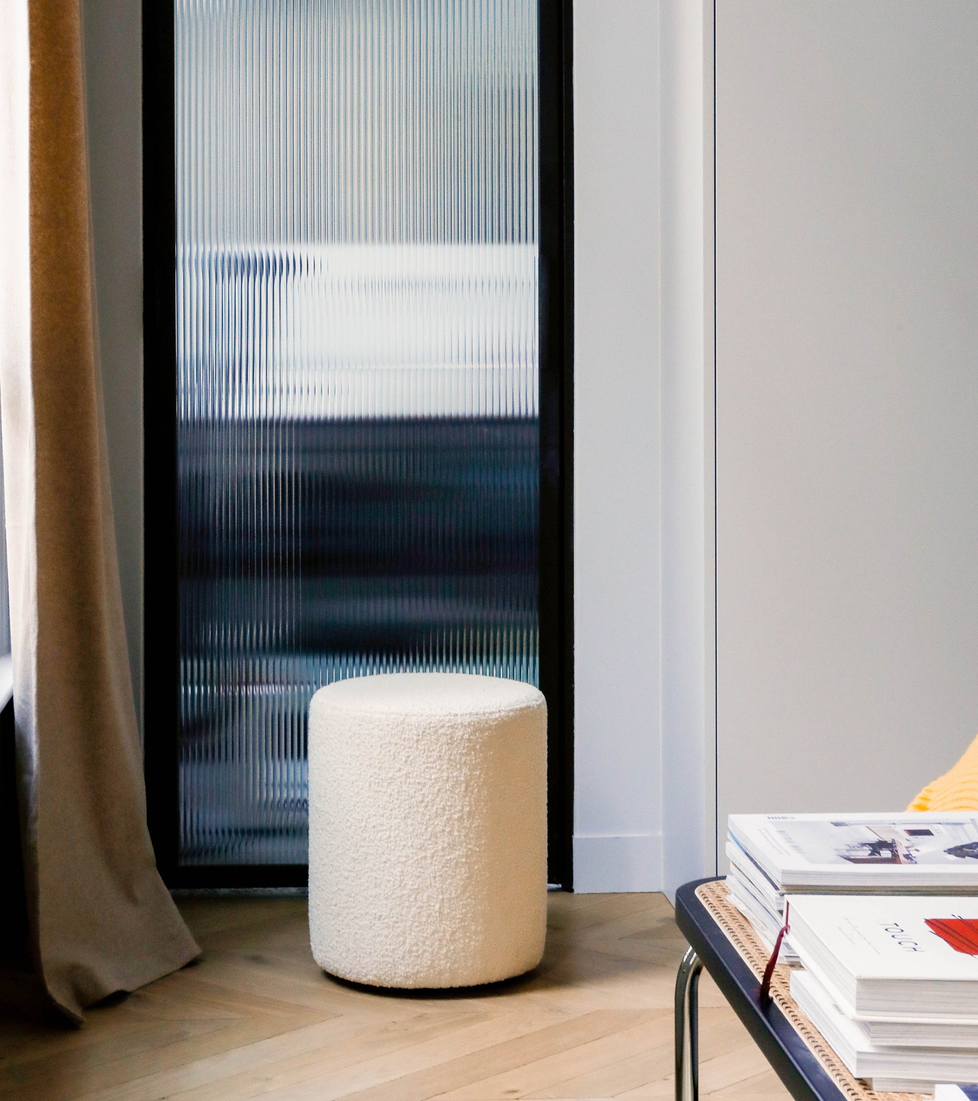 Pouf Mobile en laine bouclée - Blanc crème