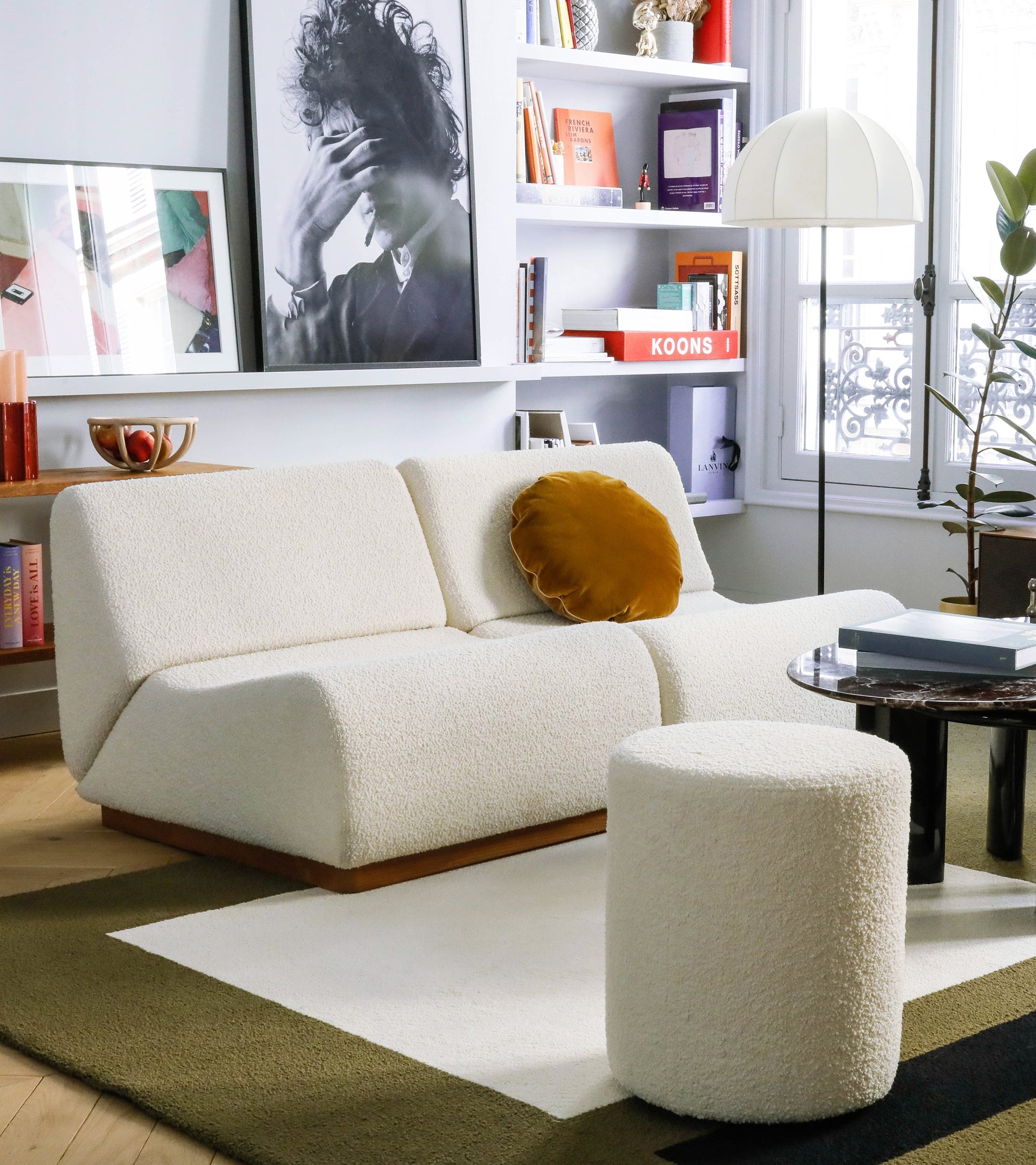 Pouf Mobile en laine bouclée - Blanc crème
