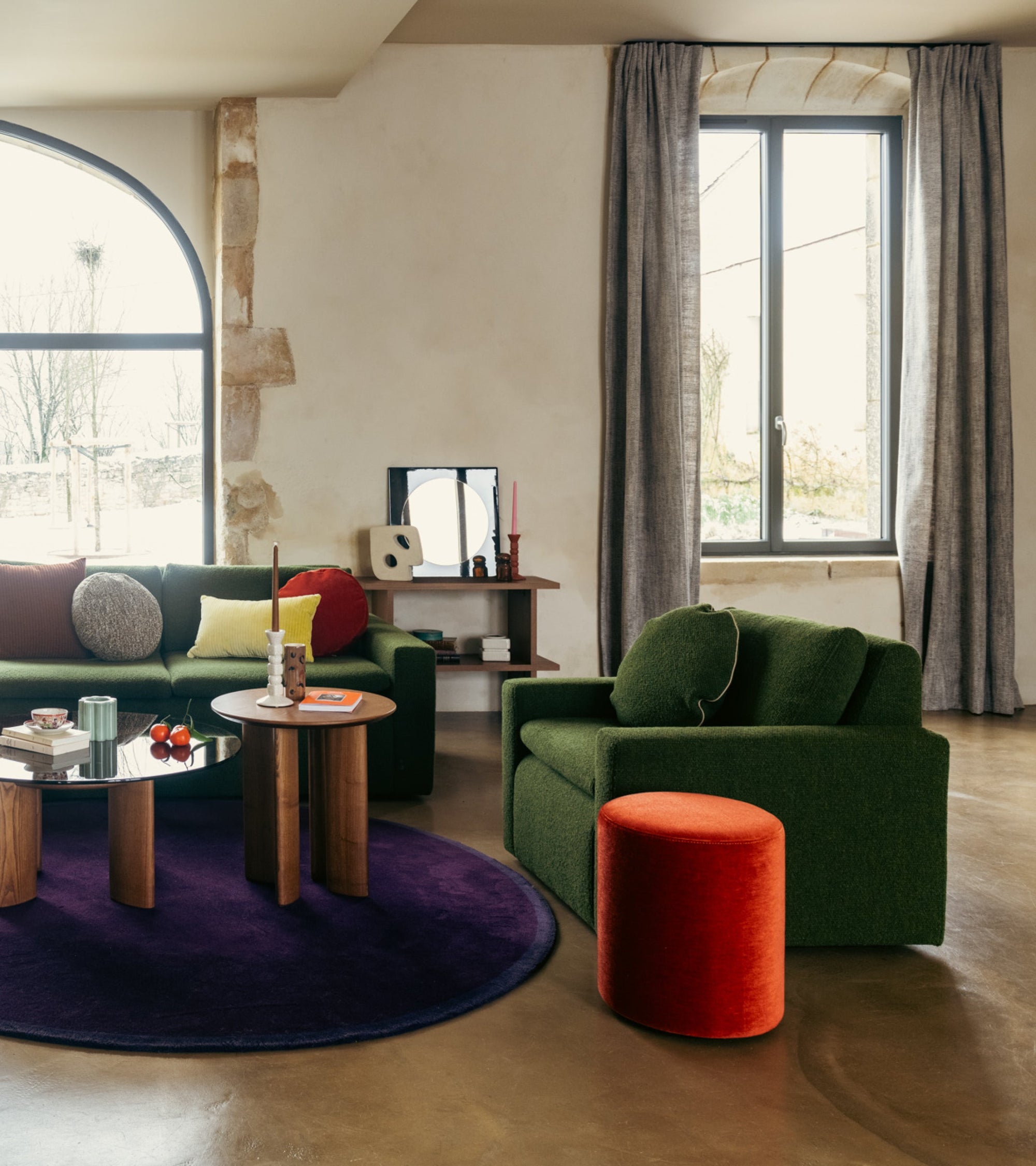 Pouf Mobile en velours - Vermillon