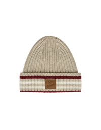 Bonnet rayé en laine - Feather Beige & Mahogany Red
