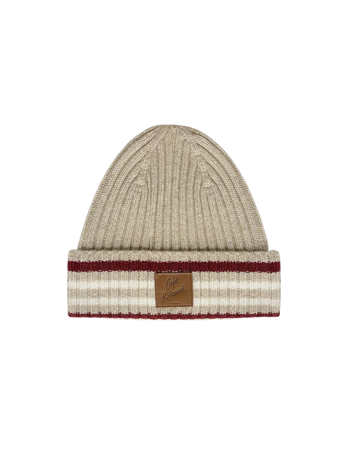 Bonnet rayé en laine - Feather Beige & Mahogany Red