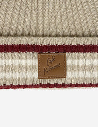 Wool Striped Beanie - Feather Beige/Mahogany Red