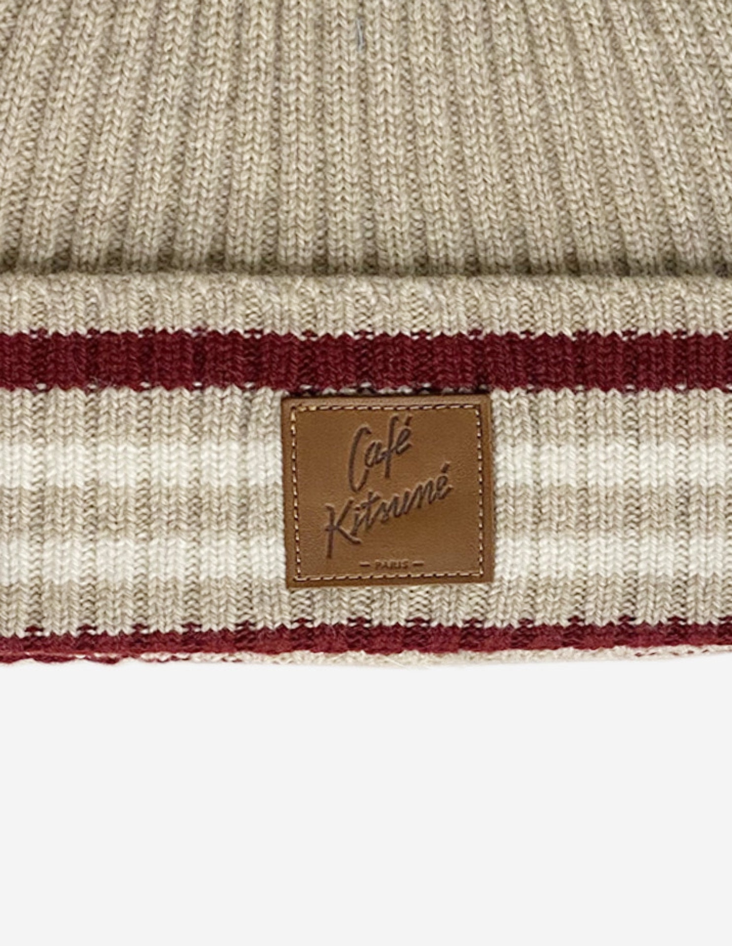 Wool Striped Beanie - Feather Beige/Mahogany Red