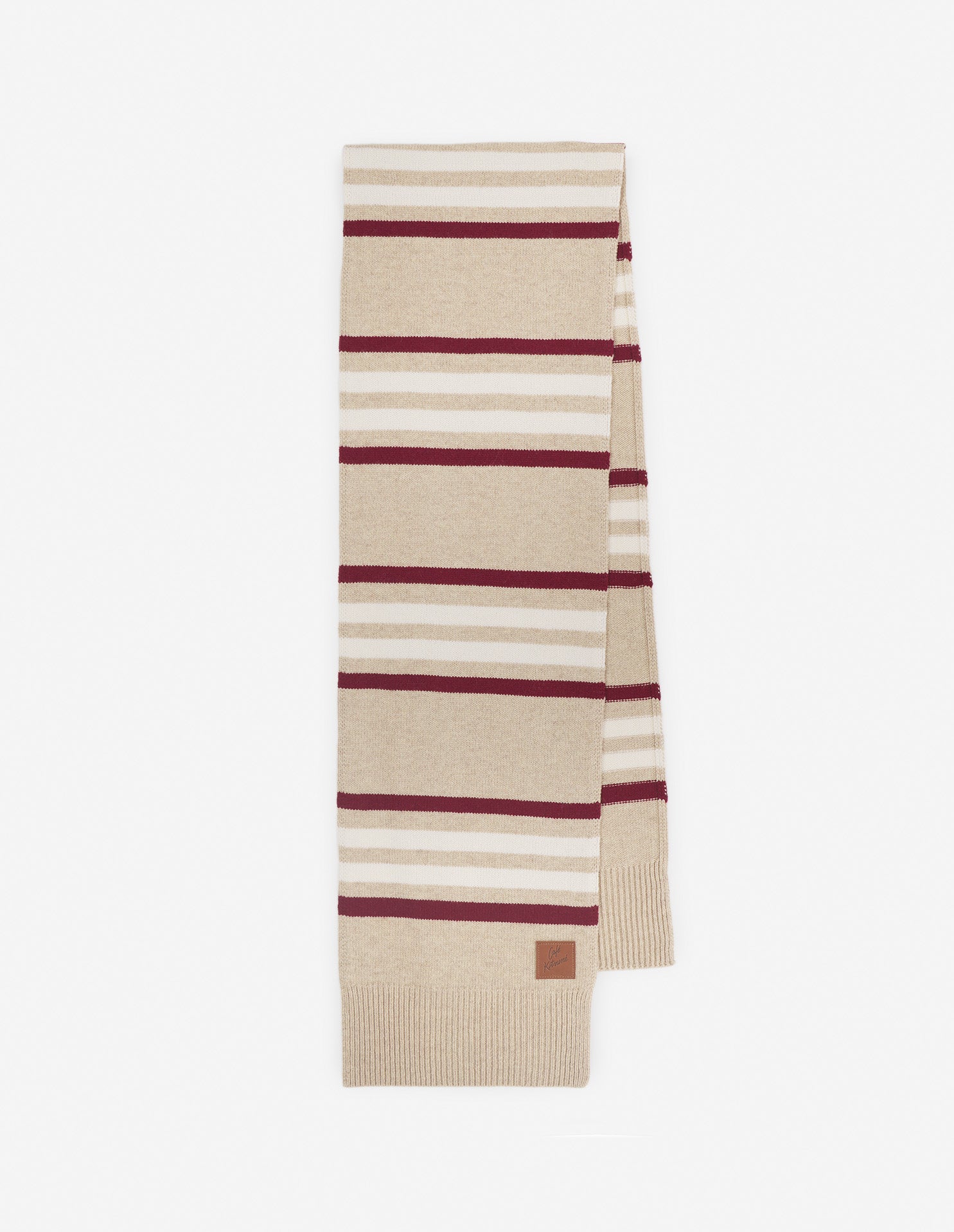 Wool Striped Scarf - Feather Beige/Mahogany Red