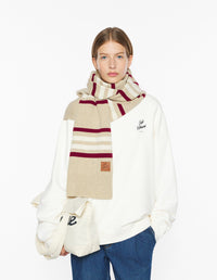 Wool Striped Scarf - Feather Beige/Mahogany Red