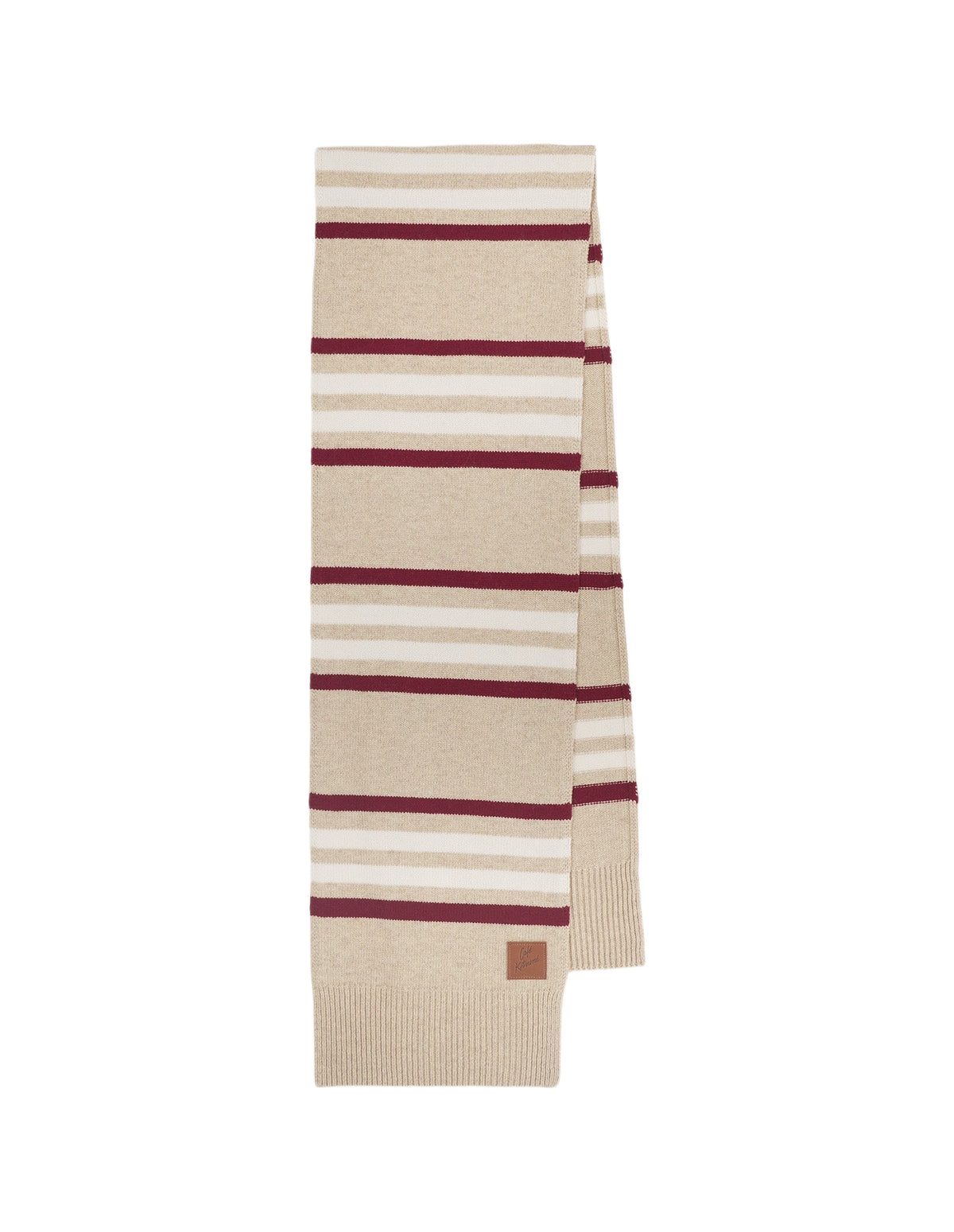 Écharpe rayée en laine - Feather Beige & Mahogany Red