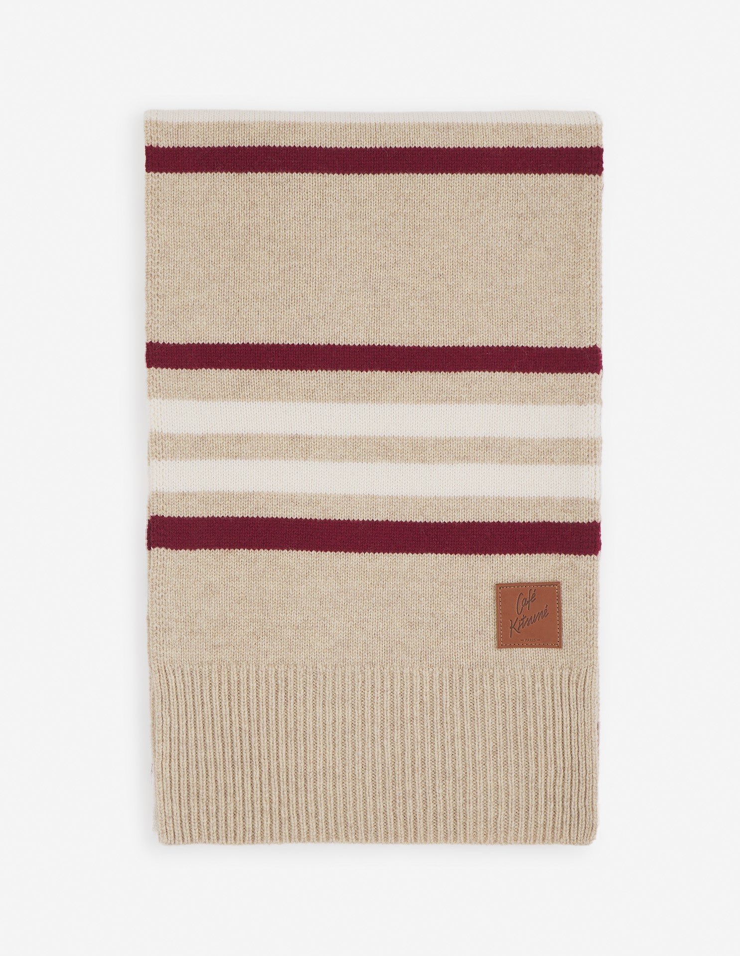 Wool Striped Scarf - Feather Beige/Mahogany Red