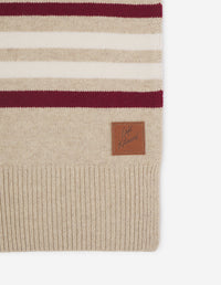 Wool Striped Scarf - Feather Beige/Mahogany Red