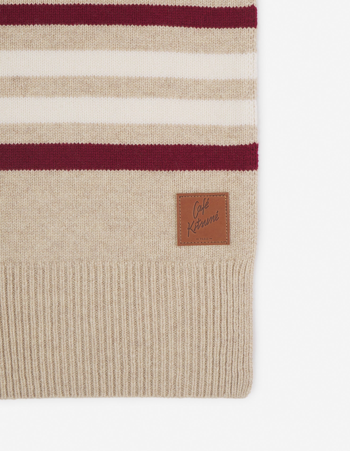 Wool Striped Scarf - Feather Beige/Mahogany Red