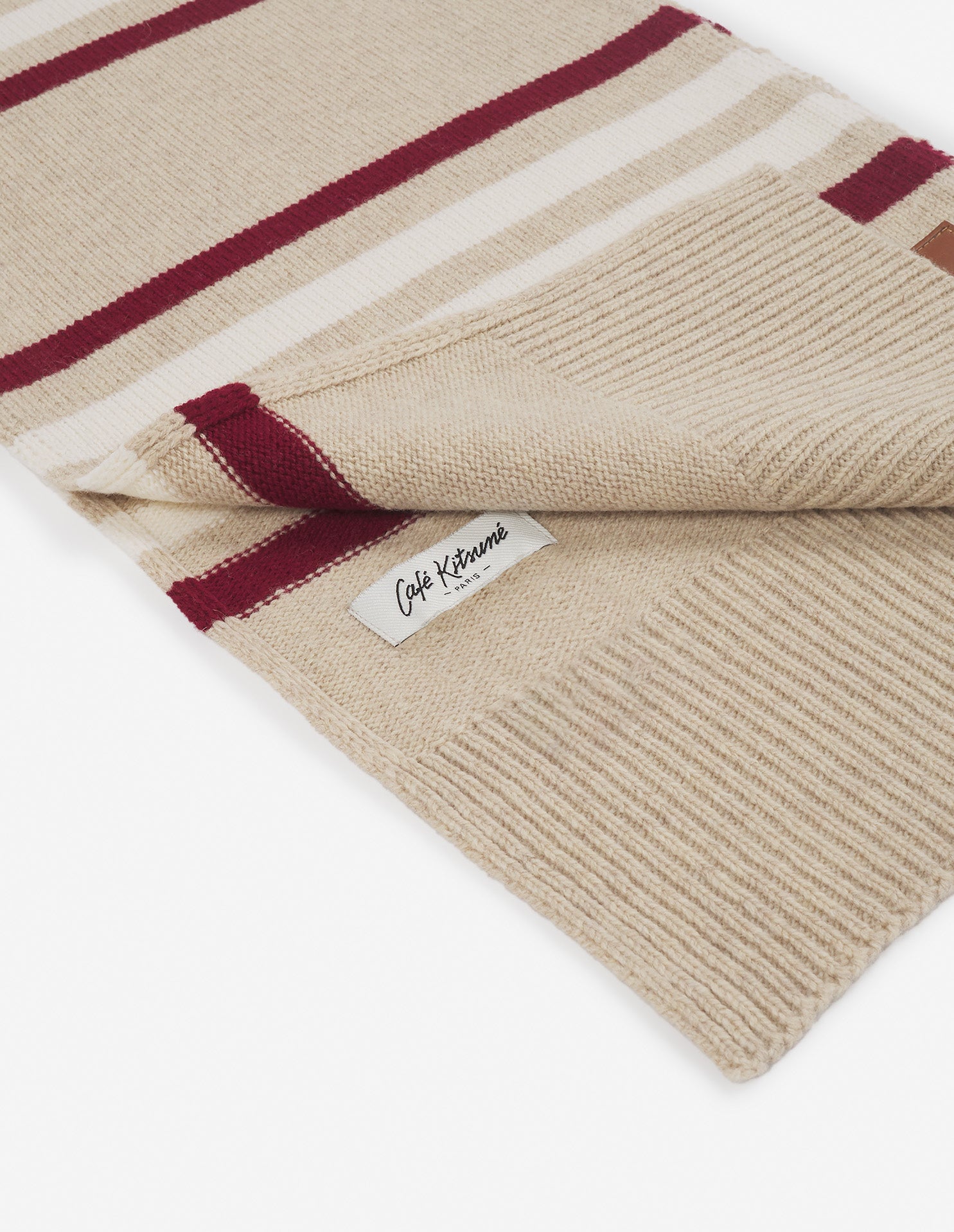 Wool Striped Scarf - Feather Beige/Mahogany Red