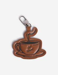 Leather Coffee Cup Keyring - Mocha