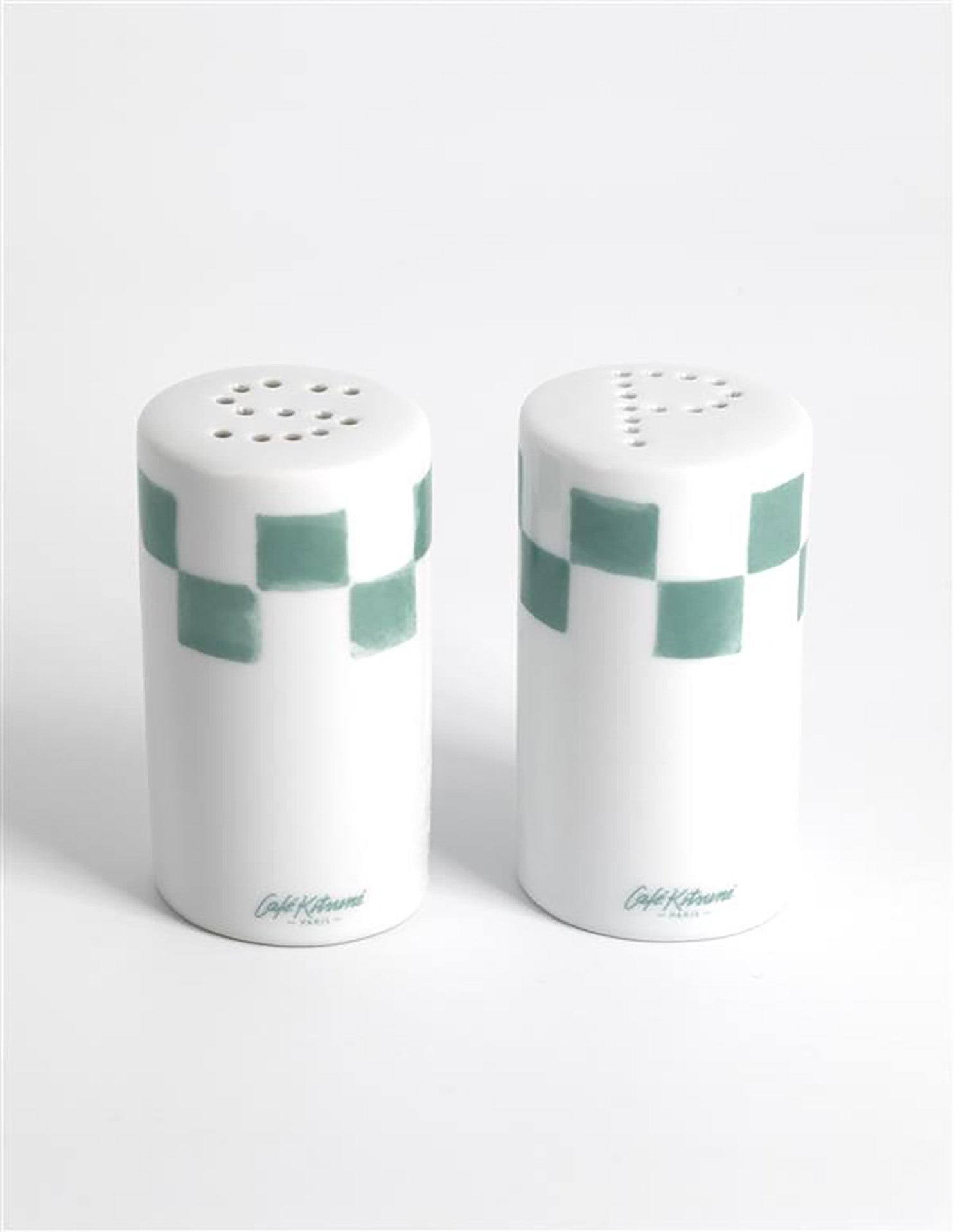 Checkerboard Porcelain Salt And Pepper - White/Matcha
