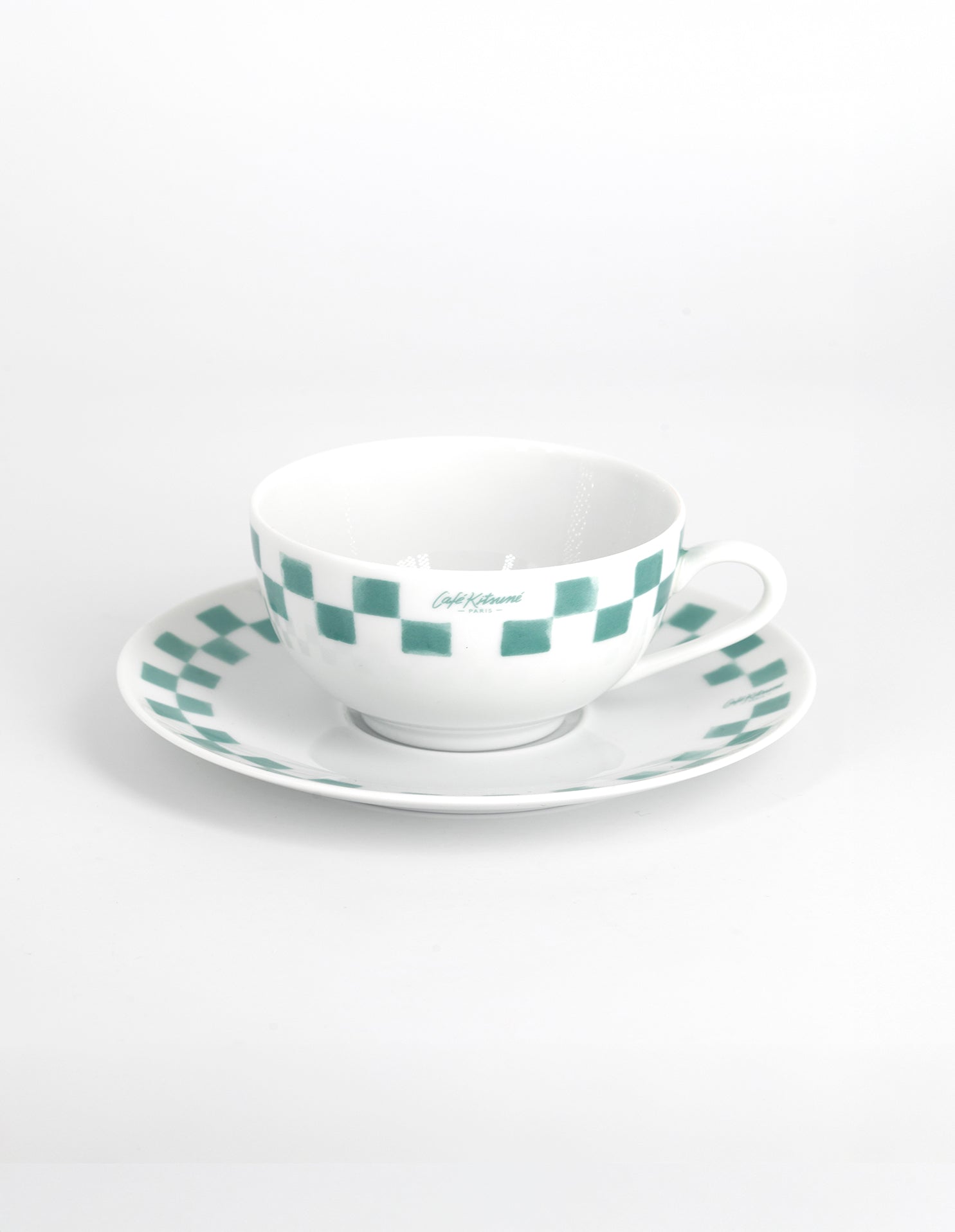 Checkerboard Porcelain Cup And Saucer - White/Matcha