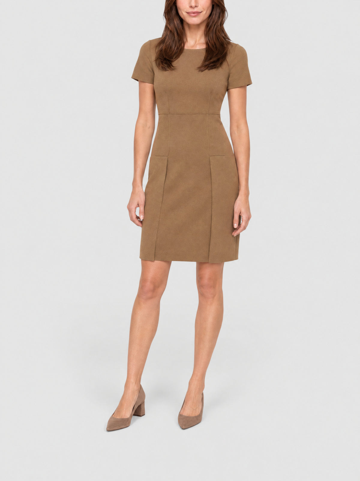 Short-sleeved woollen dress - Camel