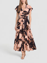 Robe longue imprimée en coton - Poudre & Noir