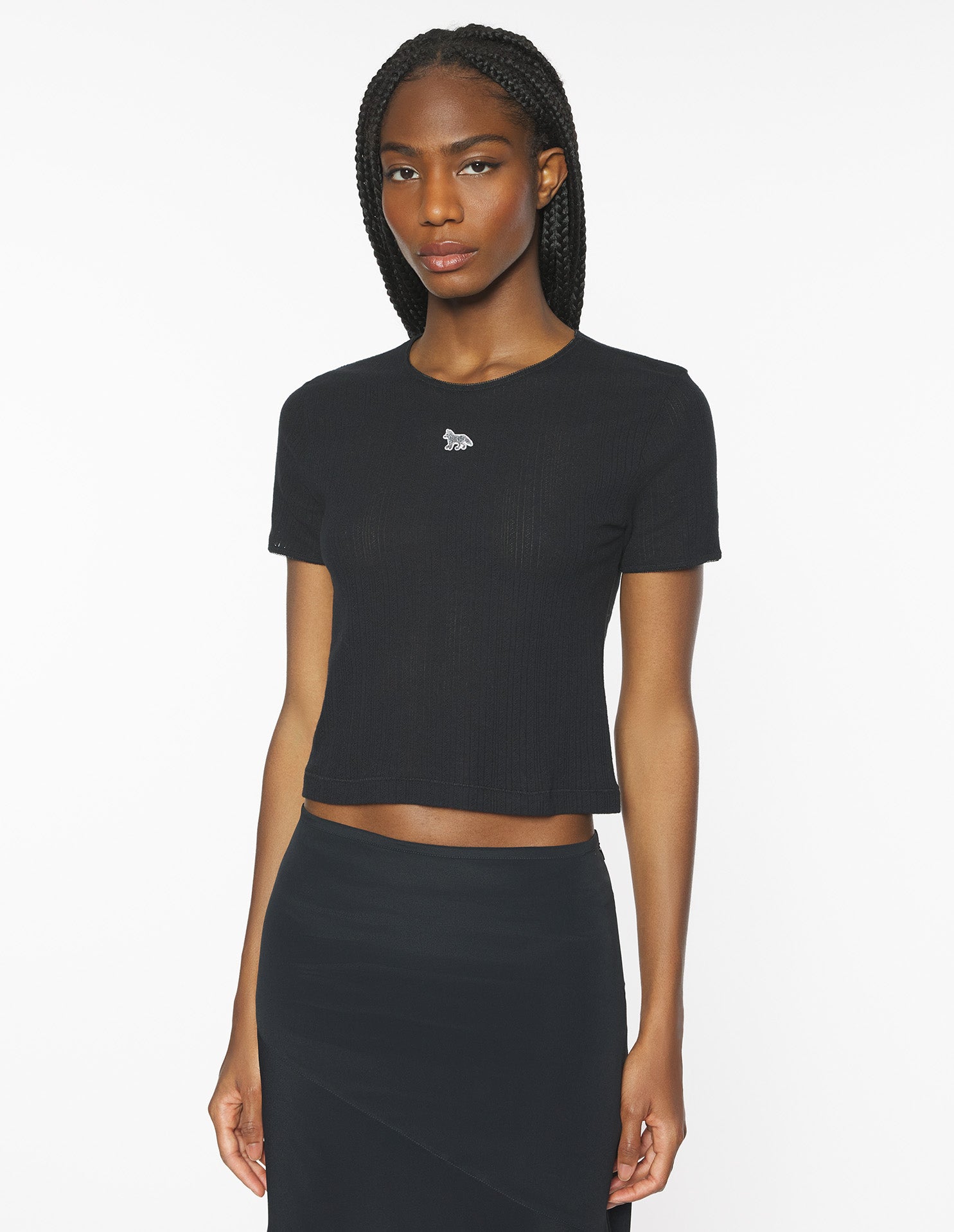 Pointelle Baby Fox Baby Tee-Shirt - Black