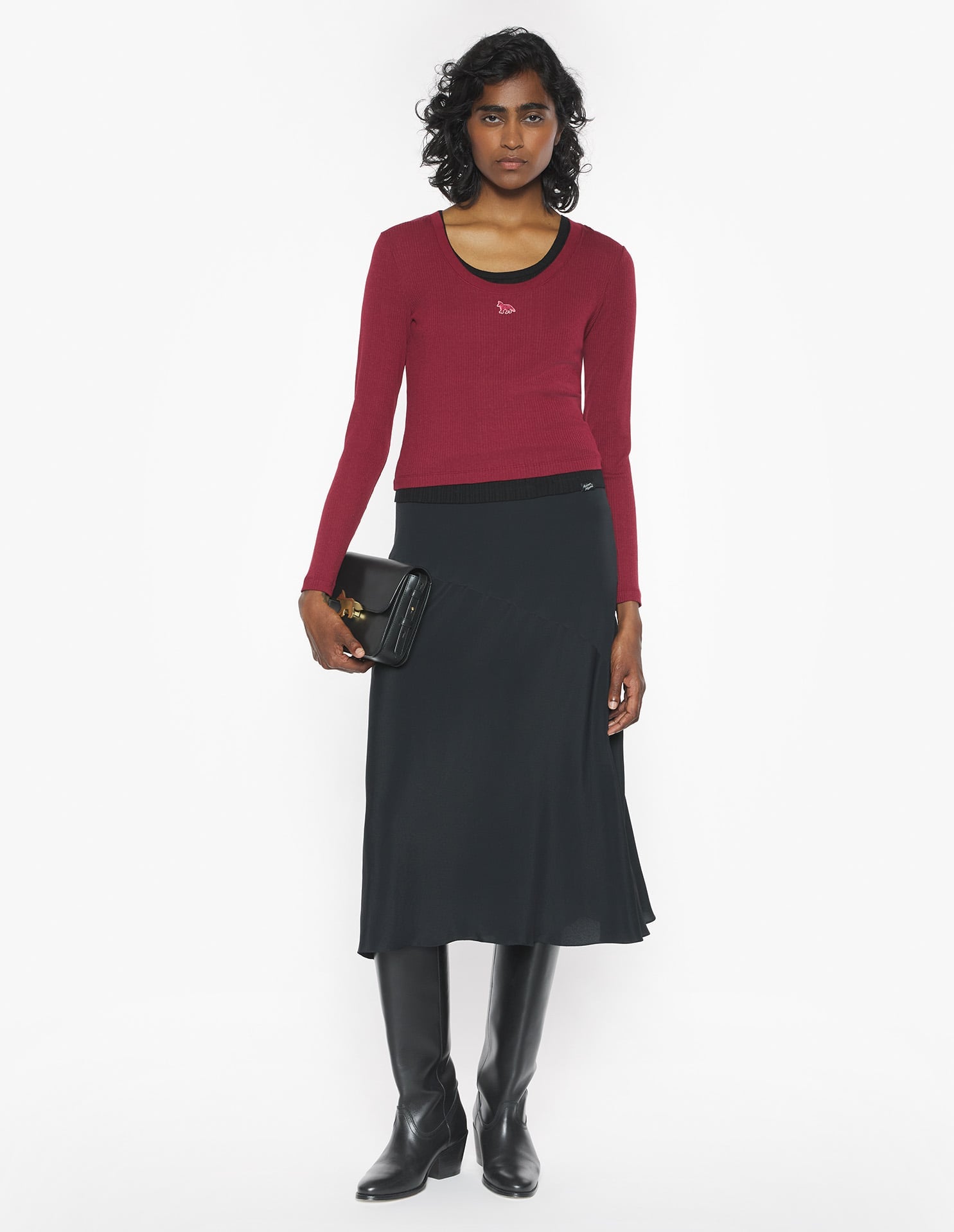 Ribbed Baby Fox Long Sleeve Tee-Shirt - Red Brown