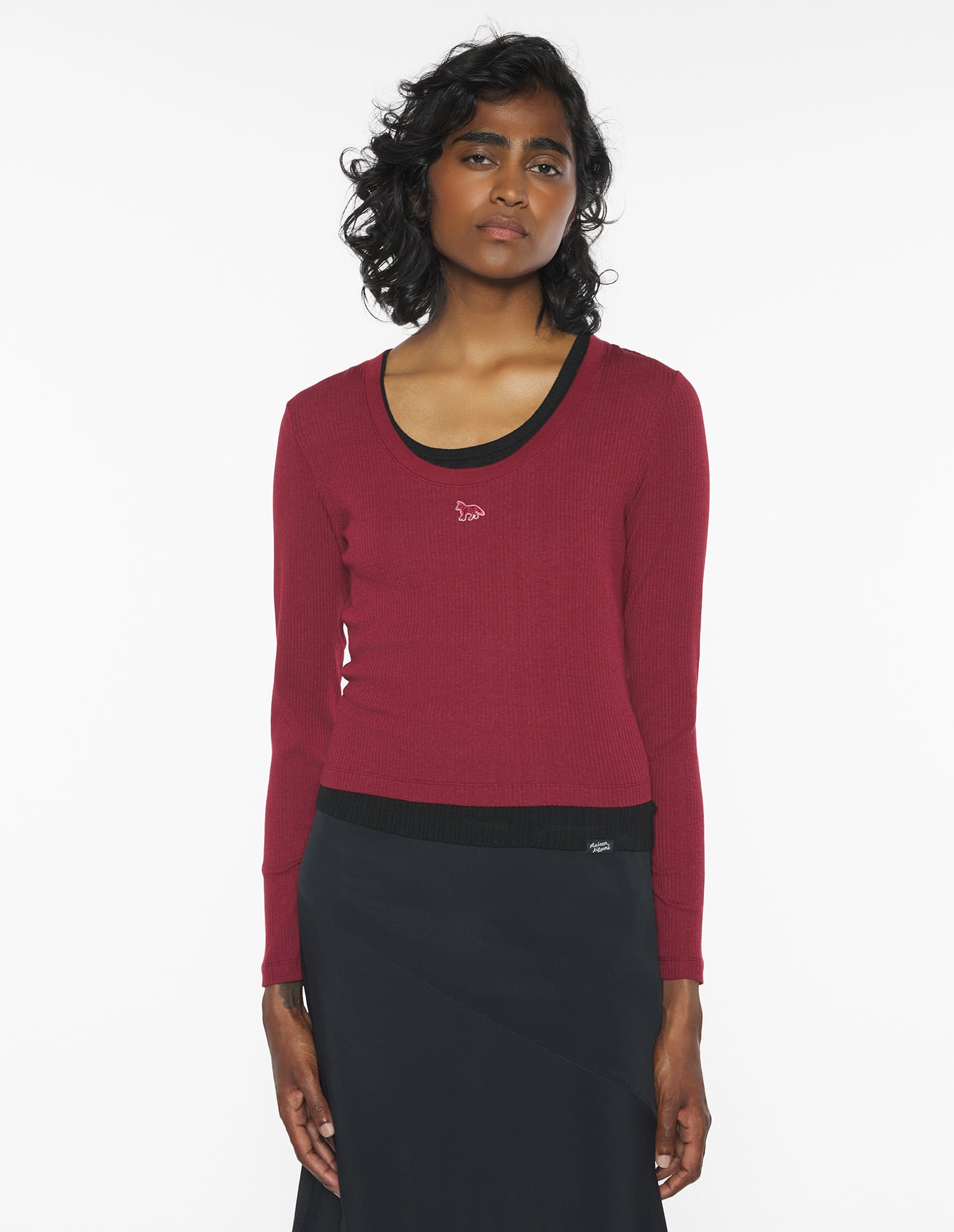 Ribbed Baby Fox Long Sleeve Tee-Shirt - Red Brown