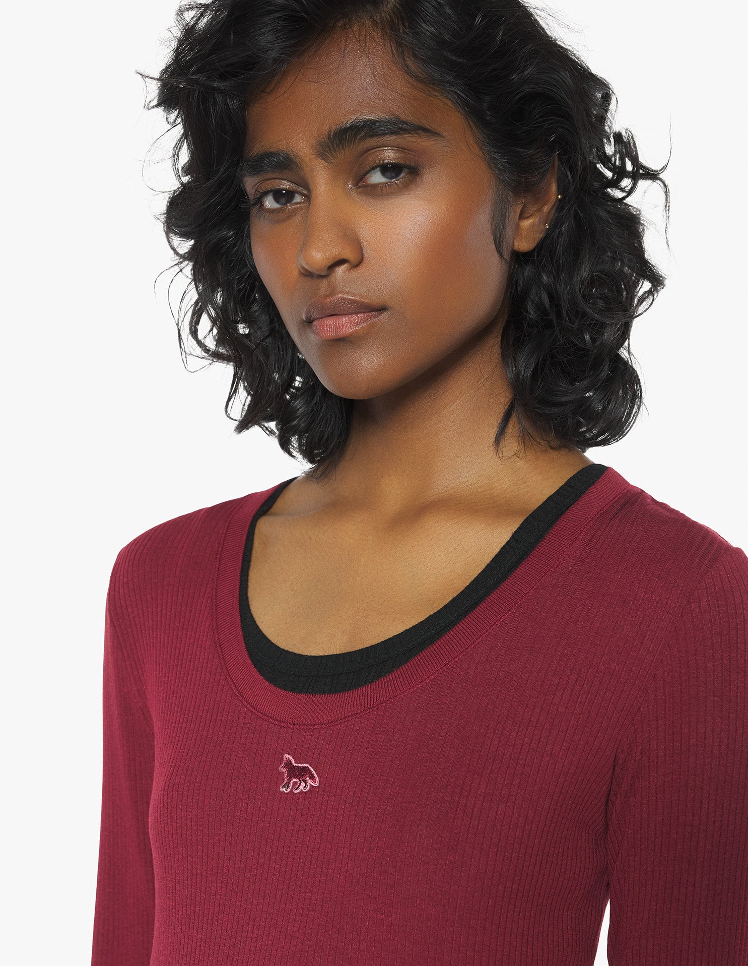 Ribbed Baby Fox Long Sleeve Tee-Shirt - Red Brown