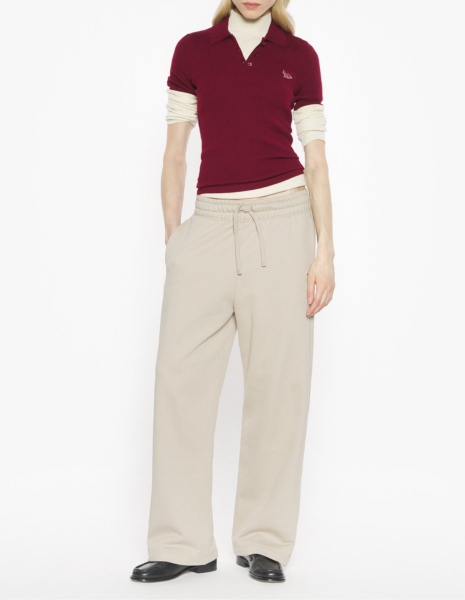 Baby Fox fine wool ribbed polo shirt - Red Brown