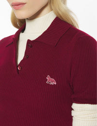 Polo côtelée fine Baby Fox en laine - Red Brown